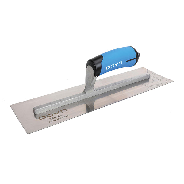 Bedrosians Odyn 14 in. x 4 in. Stainless Steel Finishing Trowel w/ Comfort Grip | Item Code ODYTROSSFIN414SH