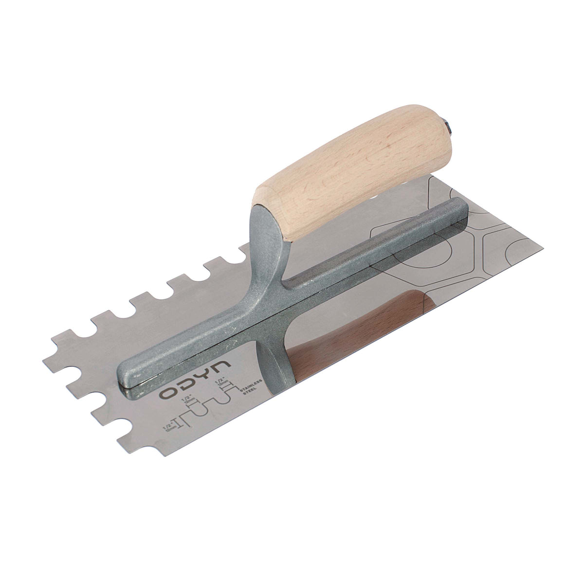 Bedrosians Odyn 11 in. x 1/2 in. x 1/2 in. U-Notch Stainless Steel Trowel | Item Code ODYTROSSU12WH