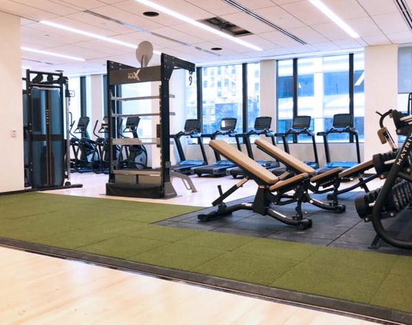 RageTurf UltraTile Green, installed in a fitness center (image: Ecore) | SKU ELT-000018-QB