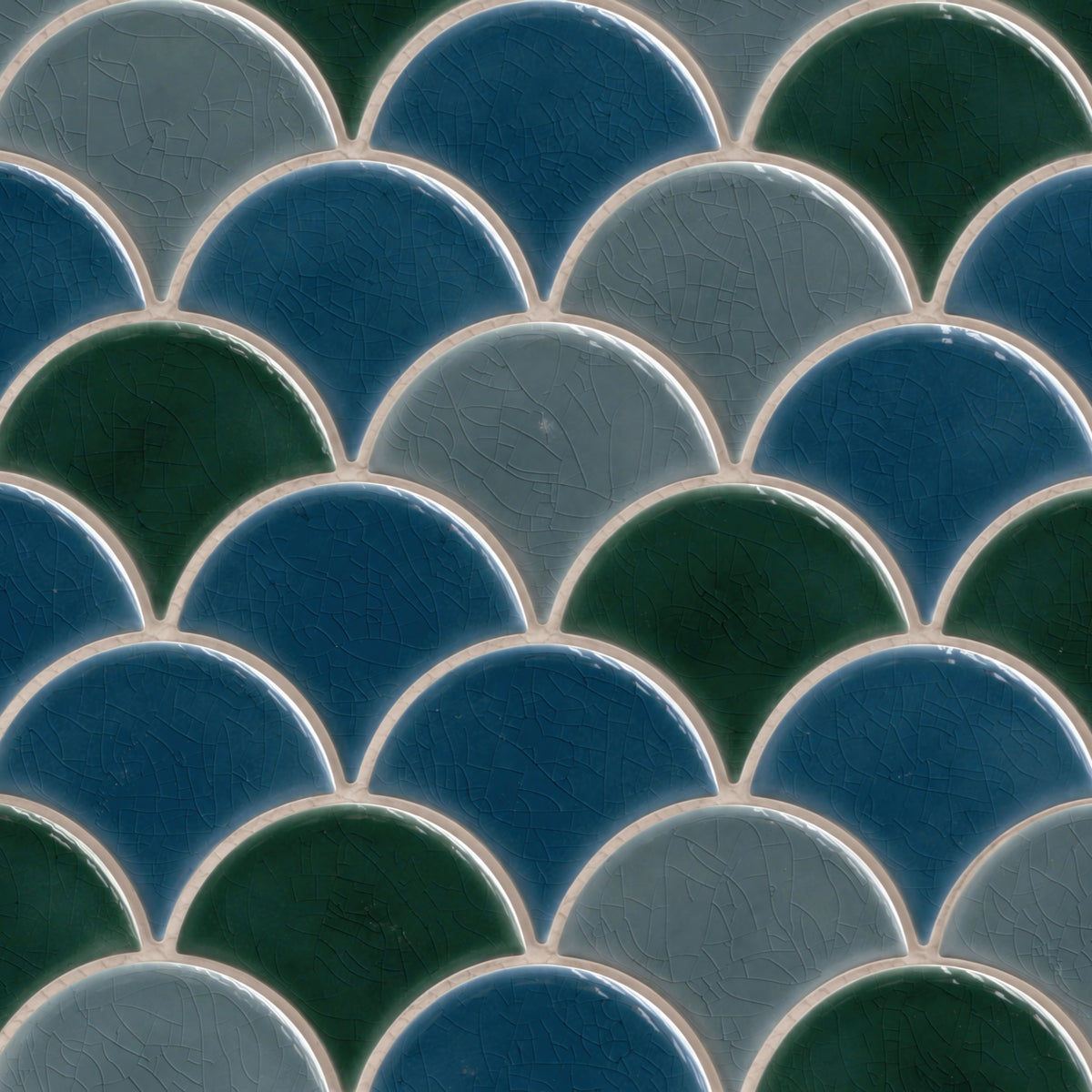 MSI Azul Scallop glossy porcelain mosaic, front view of a sheet