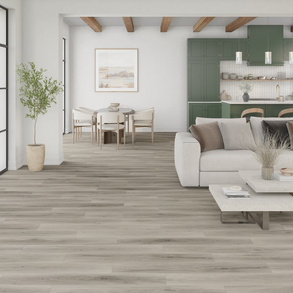 Daltile room scene: Halstatt Cobblestone 7x48 plank installed in a home