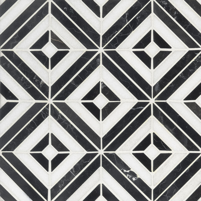 MSI Rhombix Nero polished marble geometric mosaic, front view