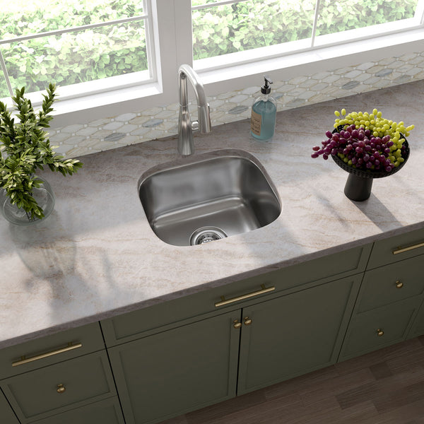MSI 18-Gauge Stainless Steel Undermount Single Bowl Sink, installed in a room setting