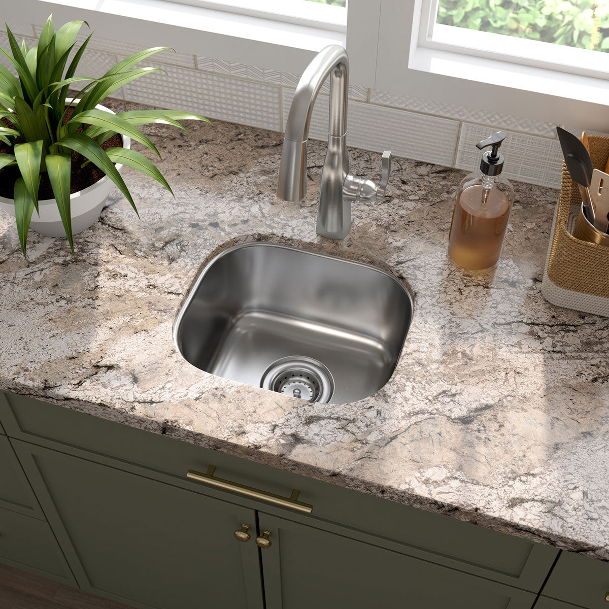 MSI 18-Gauge Stainless Steel Undermount Single Bowl Sink, installed in a room setting