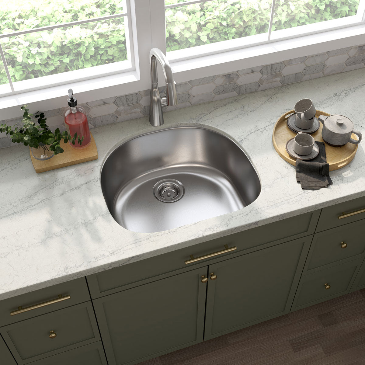 MSI 18-Gauge Stainless Steel Undermount Single Bowl Sink, installed in a room setting