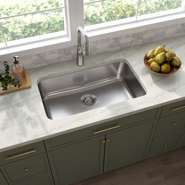 MSI 18-Gauge Stainless Steel Undermount Single Bowl Sink, installed in a room setting