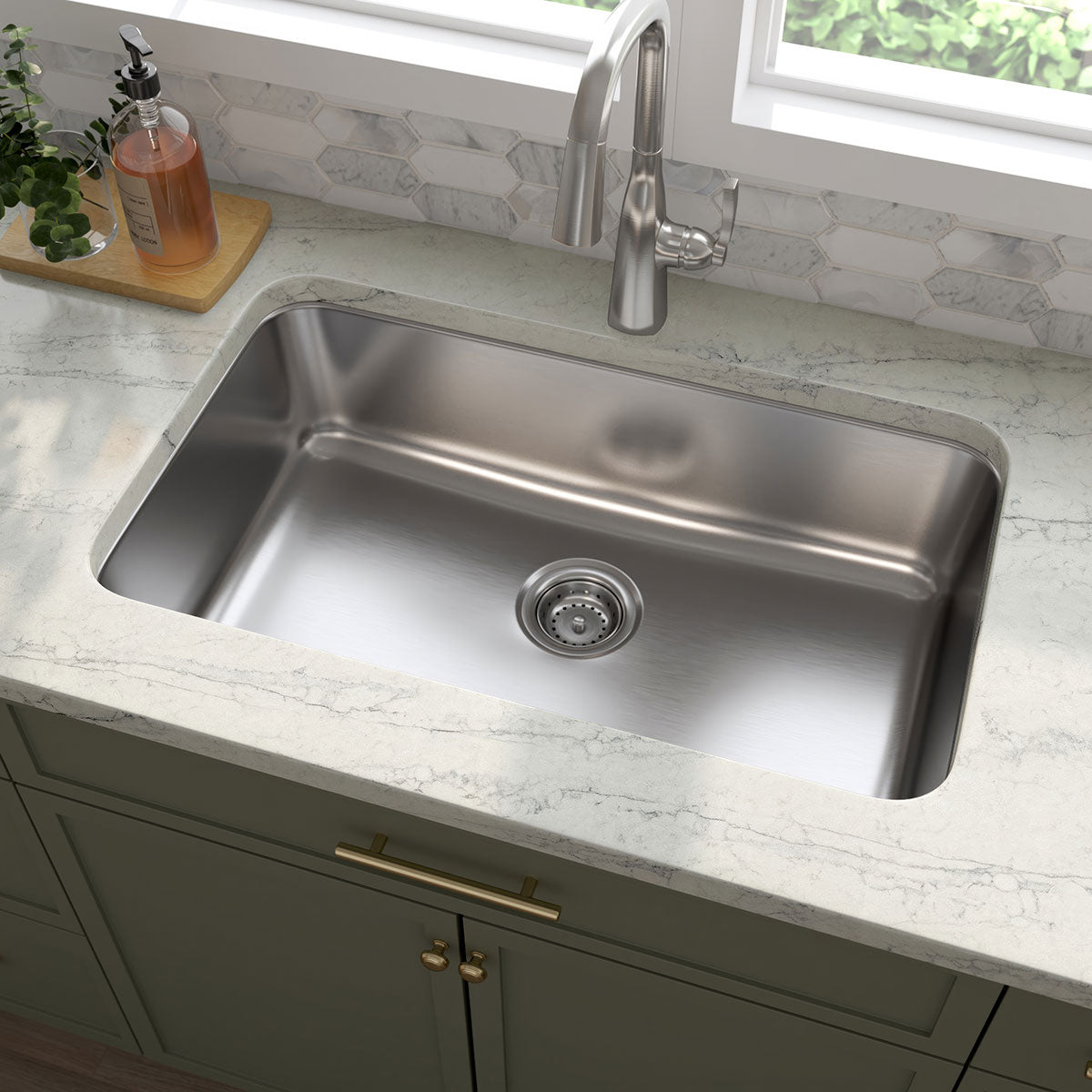MSI 18-Gauge Stainless Steel Undermount Single Bowl Sink, installed in a room setting