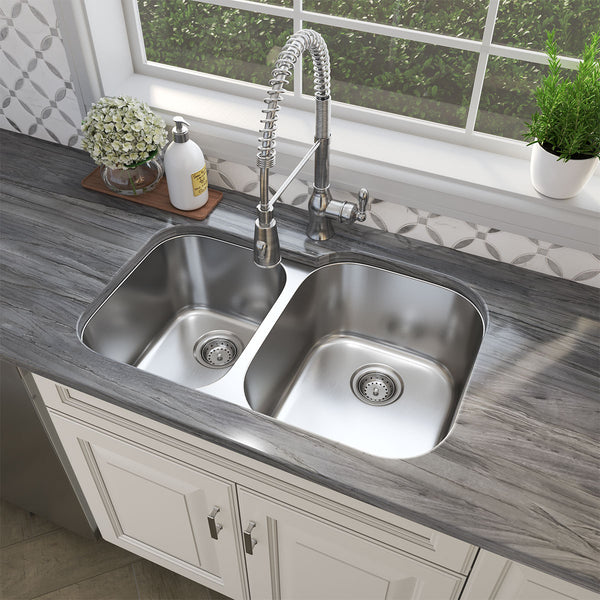 MSI 18-Gauge Stainless Steel Undermount Double Bowl Sink 40/60, installed in a room setting