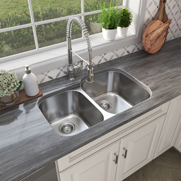 MSI 18-Gauge Stainless Steel Undermount Double Bowl Sink 40/60, installed in a room setting