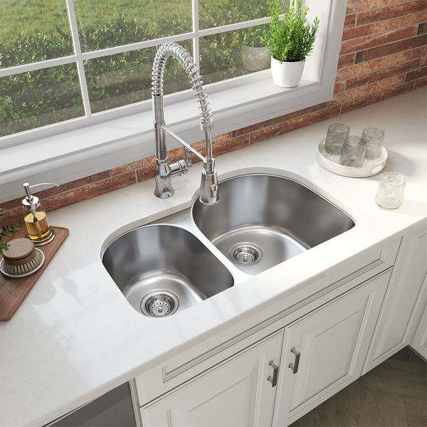 MSI 18-Gauge Stainless Steel Undermount Double Bowl Sink 40/60, installed in a room setting