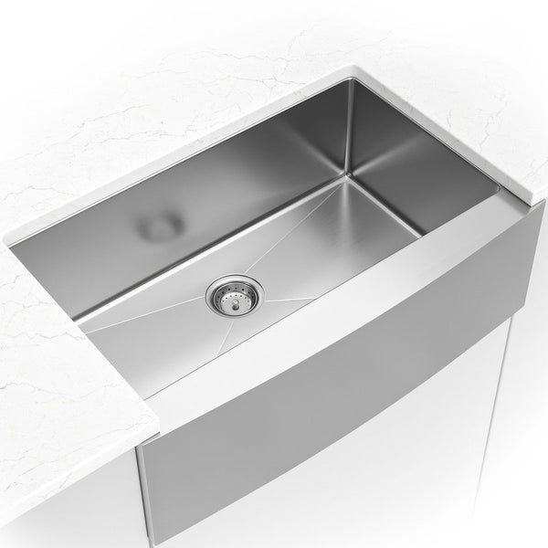 MSI 16-Gauge Stainless Steel Farmhouse Apron Single Bowl Sink, installed in a room setting