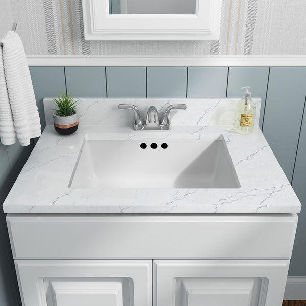MSI Porcelain Undermount Rectangle Vanity Sink in White, installed in a room setting