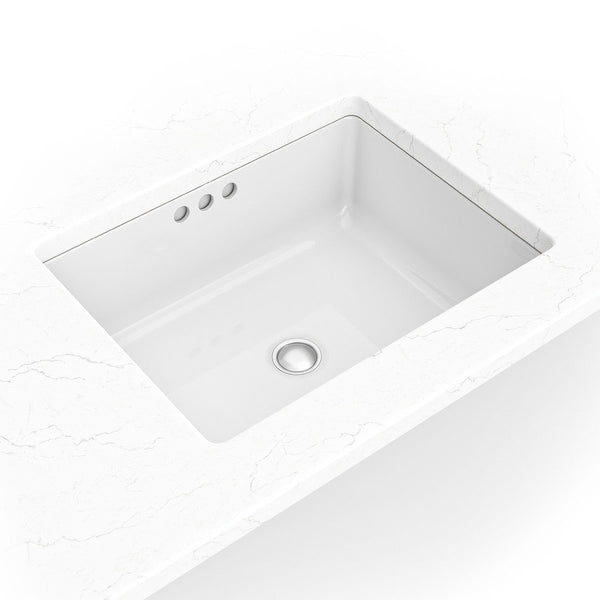 MSI Porcelain Undermount Rectangle Vanity Sink in White, installed in a room setting