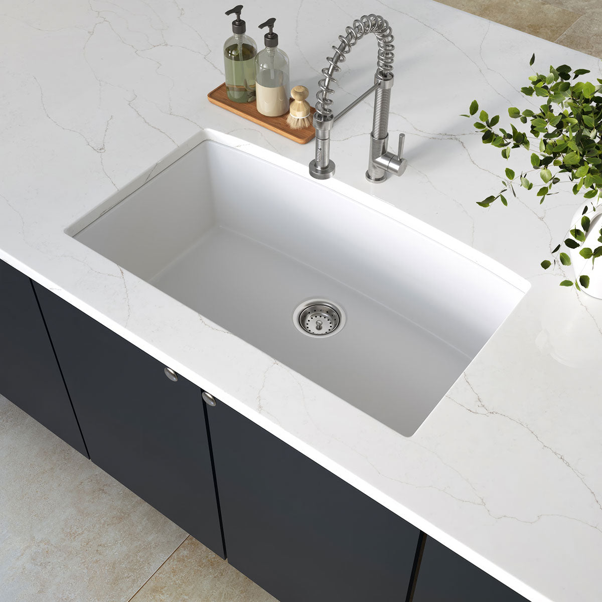 Home & Décor: MSI MSI Quartz Composite Undermount Single Bowl Sink in White, 32-1/2" x 19-1/2" (3219)
