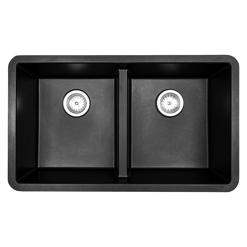MSI Quartz Composite Undermount Double Bowl Sink 50/50 in Black, top view