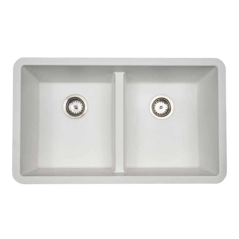 MSI Quartz Composite Undermount Double Bowl Sink 50/50 in White, top view