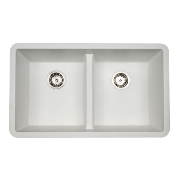 MSI Quartz Composite Undermount Double Bowl Sink 50/50 in White, top view