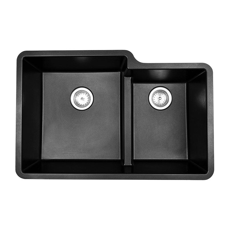 MSI Quartz Composite Undermount Double Bowl Sink 60/40 in Black, top view
