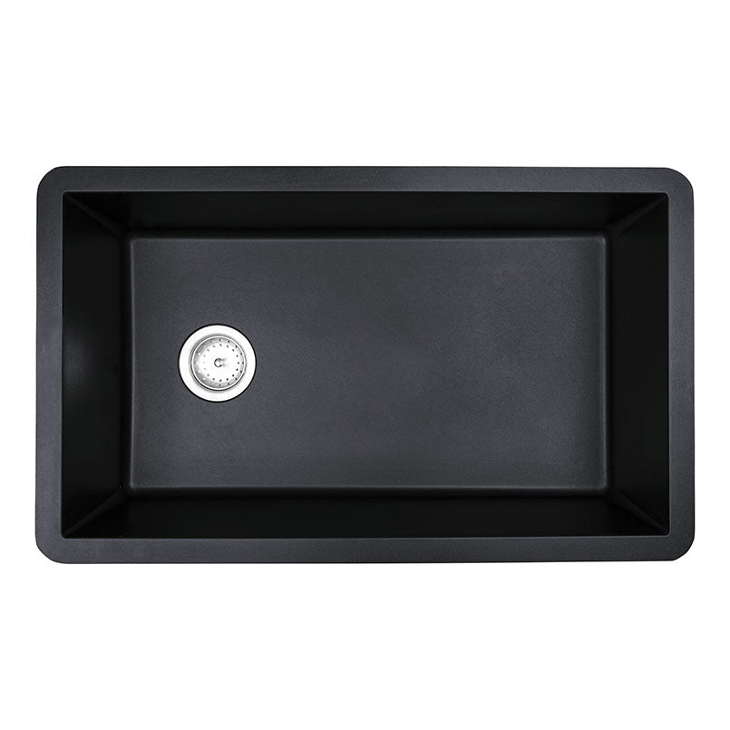 MSI Quartz Composite Undermount Single Bowl Sink in Black, top view