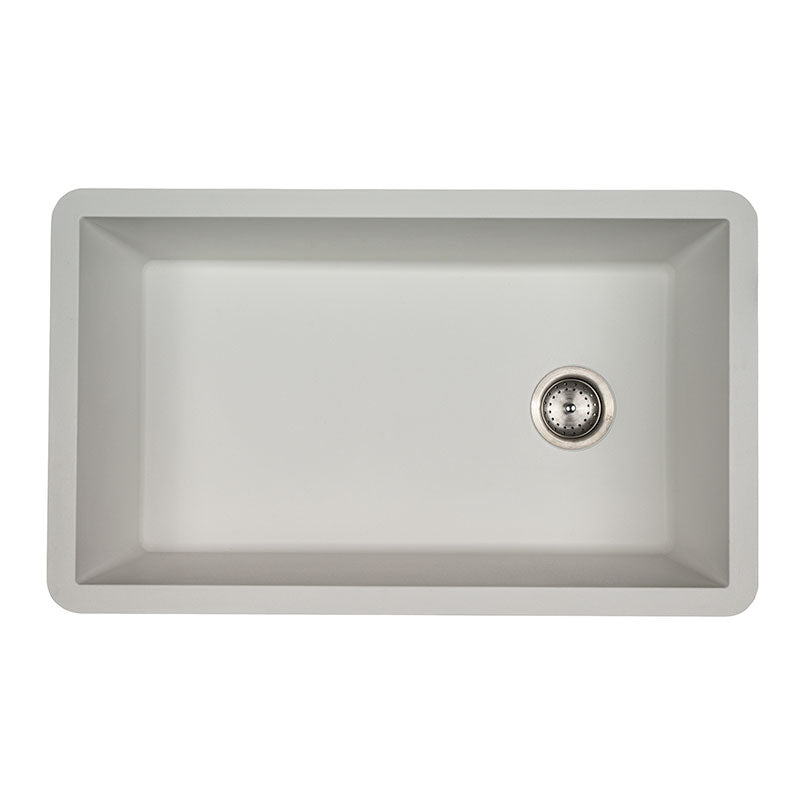 MSI Quartz Composite Undermount Single Bowl Sink in White, top view