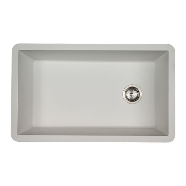 MSI Quartz Composite Undermount Single Bowl Sink in White, top view