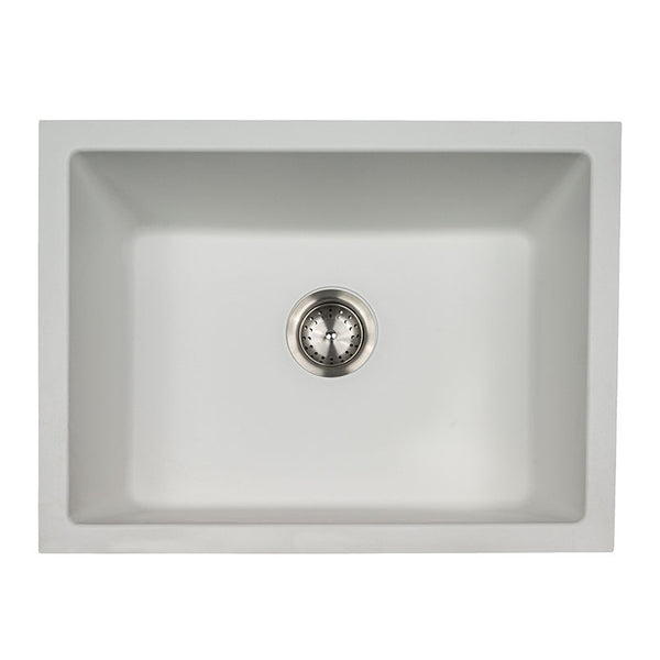 MSI Quartz Composite Undermount Single Bowl Sink in White, top view