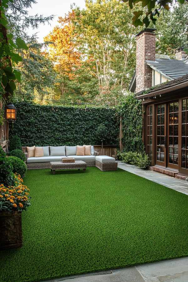 Evergrass Viridian Green Turf 133 oz, installed on a backyard patio (image: MSI) | SKU LTRFRVIR15X100-60MM133OZ